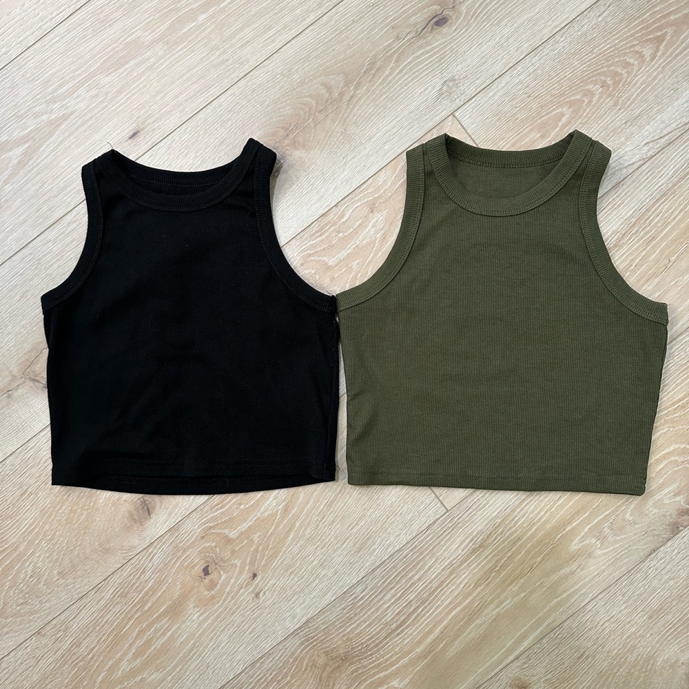 Ribbed cropped high neck tank tops